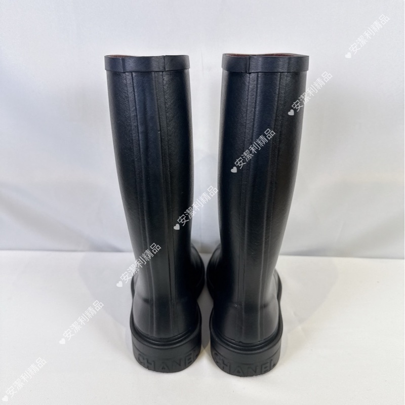 莉亞精品♡Chanel 立體白Logo中筒雨靴 二手-3