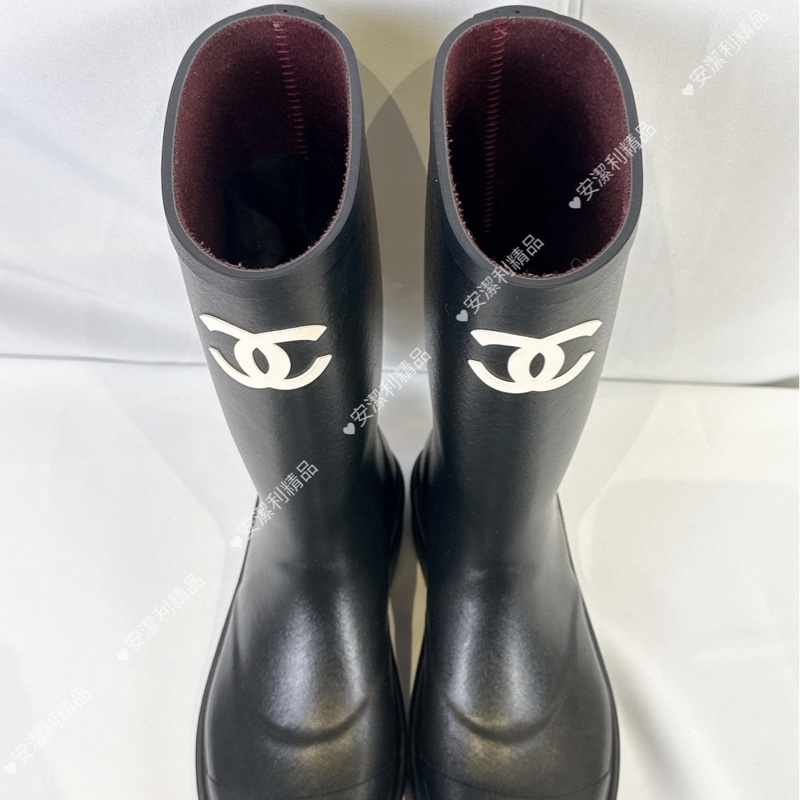 莉亞精品♡Chanel 立體白Logo中筒雨靴 二手-5