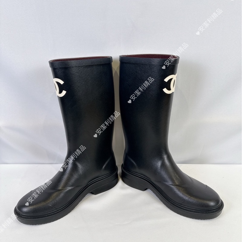 莉亞精品♡Chanel 立體白Logo中筒雨靴 二手-6