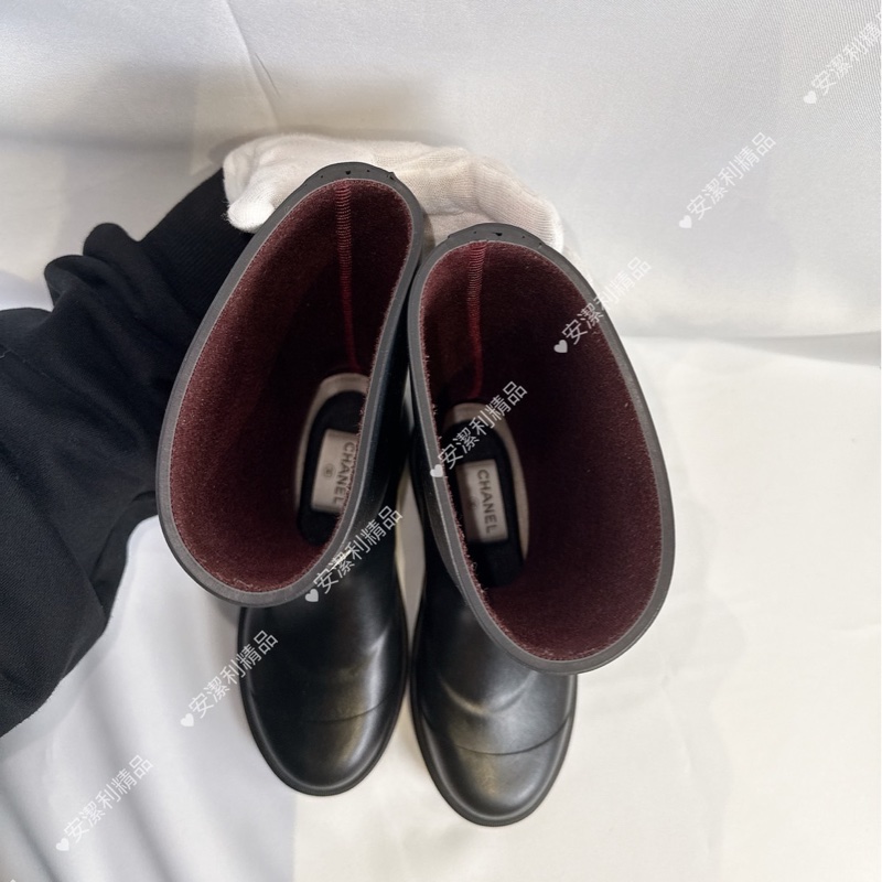 莉亞精品♡Chanel 立體白Logo中筒雨靴 二手-8