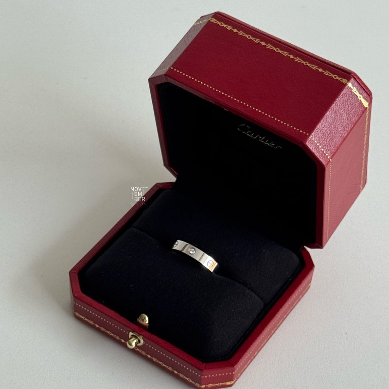 Cartier 卡地亞 LOVE戒指 白金61號 窄版單鑽-0