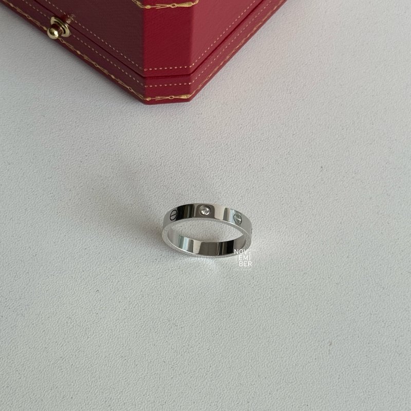 Cartier 卡地亞 LOVE戒指 白金61號 窄版單鑽-3