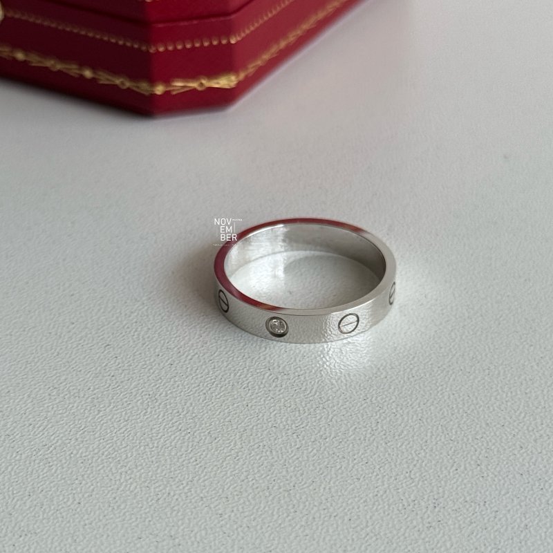 Cartier 卡地亞 LOVE戒指 白金61號 窄版單鑽-4