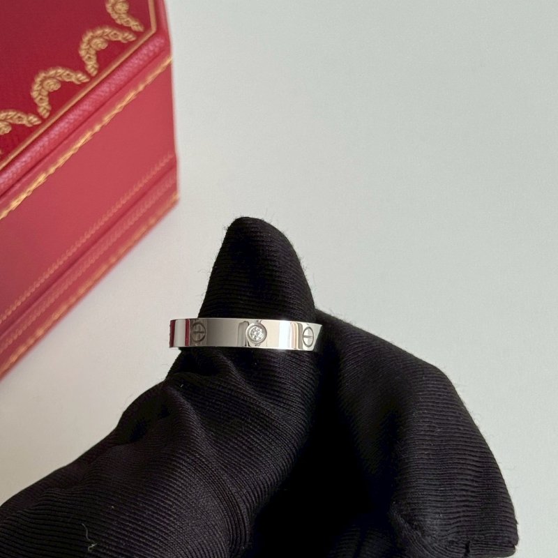 Cartier 卡地亞 LOVE戒指 白金61號 窄版單鑽-9