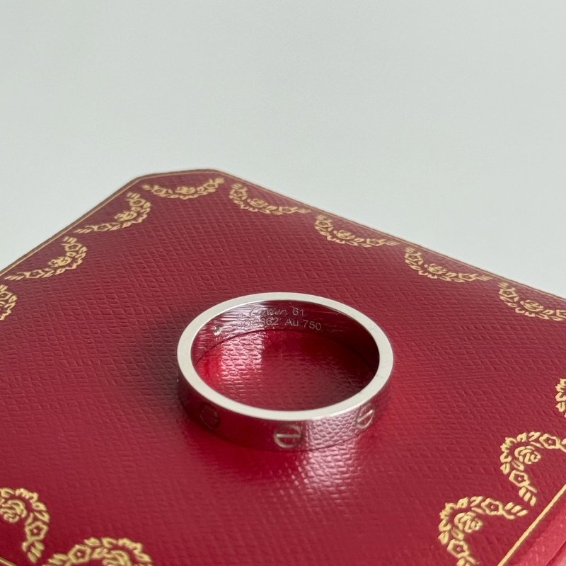 Cartier 卡地亞 LOVE戒指 白金61號 窄版單鑽-10