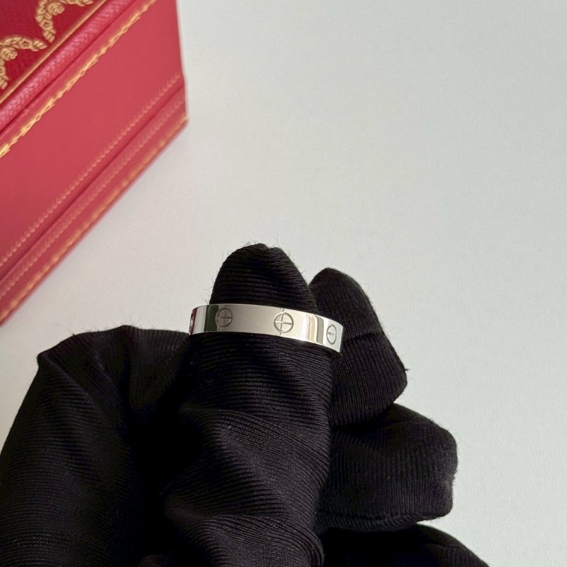 Cartier 卡地亞 LOVE戒指 白金61號 窄版單鑽-12