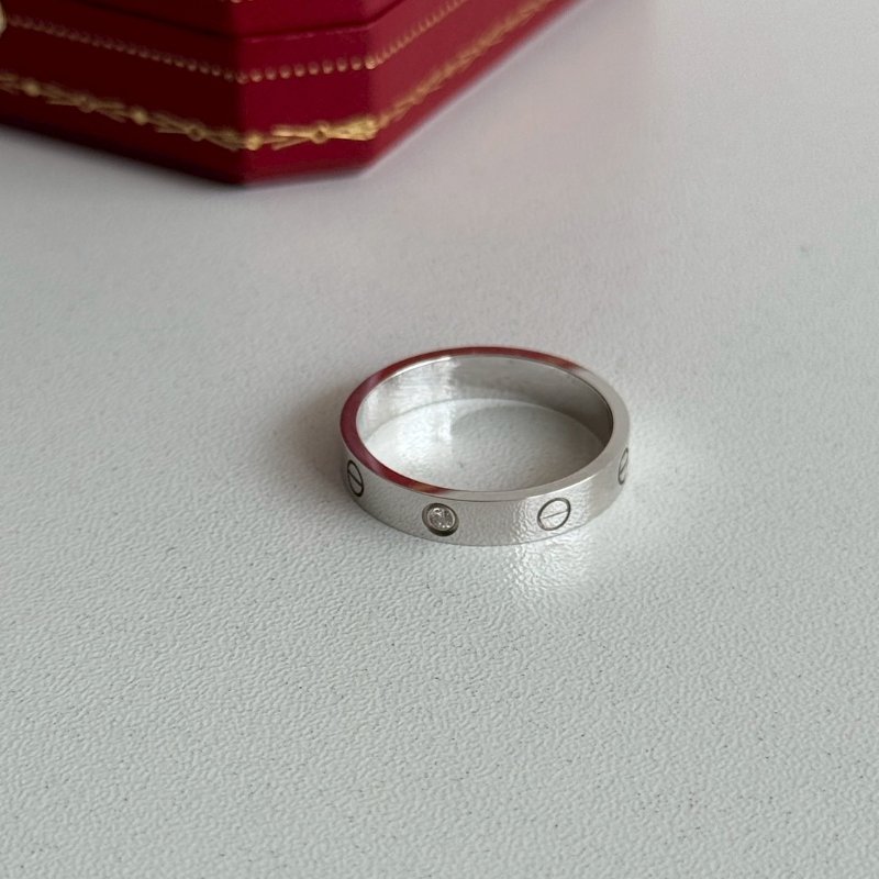 Cartier 卡地亞 LOVE戒指 白金61號 窄版單鑽-13