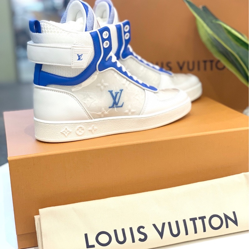 閒置新，未使用，LouisVuitton路易威登 Boombox高幫女士休閒板鞋 藍白配色，附件，塵袋-1
