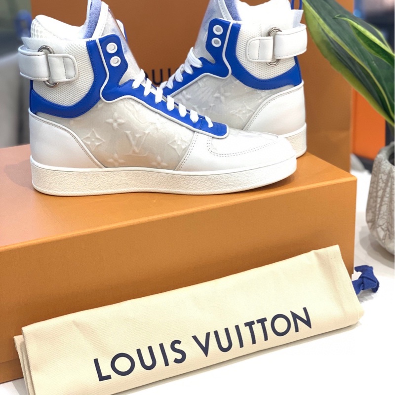 閒置新，未使用，LouisVuitton路易威登 Boombox高幫女士休閒板鞋 藍白配色，附件，塵袋-2