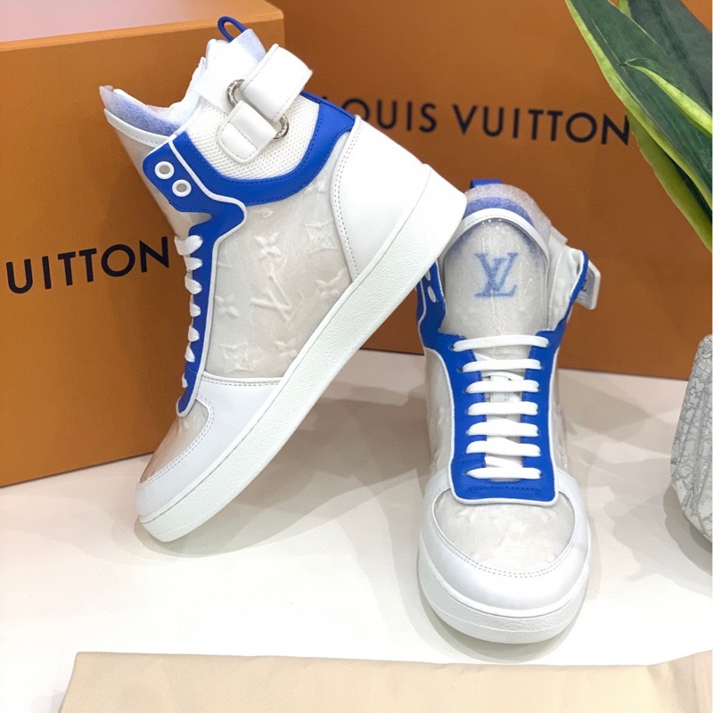 閒置新，未使用，LouisVuitton路易威登 Boombox高幫女士休閒板鞋 藍白配色，附件，塵袋-3