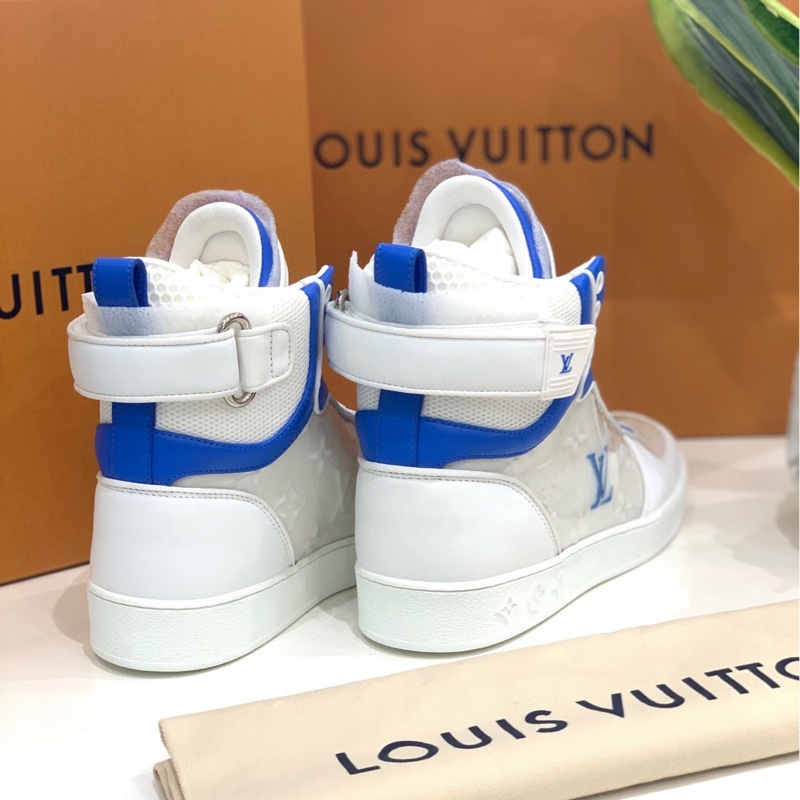 閒置新，未使用，LouisVuitton路易威登 Boombox高幫女士休閒板鞋 藍白配色，附件，塵袋-4