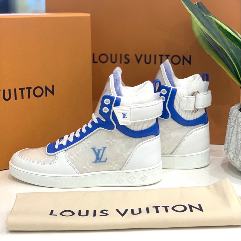 閒置新，未使用，LouisVuitton路易威登 Boombox高幫女士休閒板鞋 藍白配色，附件，塵袋-6