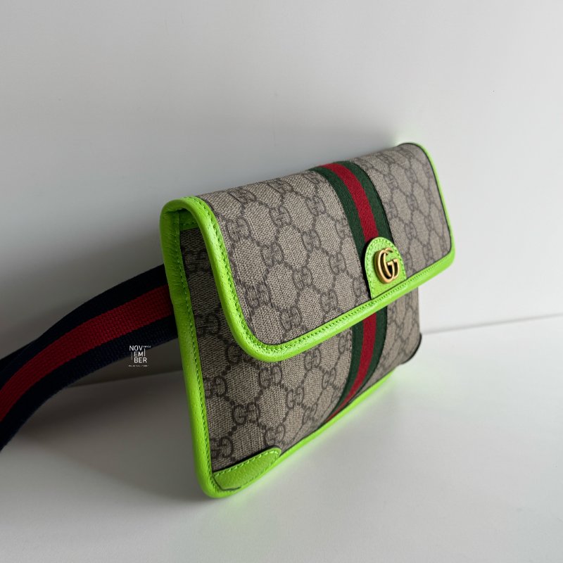 閒置新🫰🏻 Gucci 古馳 Ophidia GG 螢光綠印花皮革腰包-2