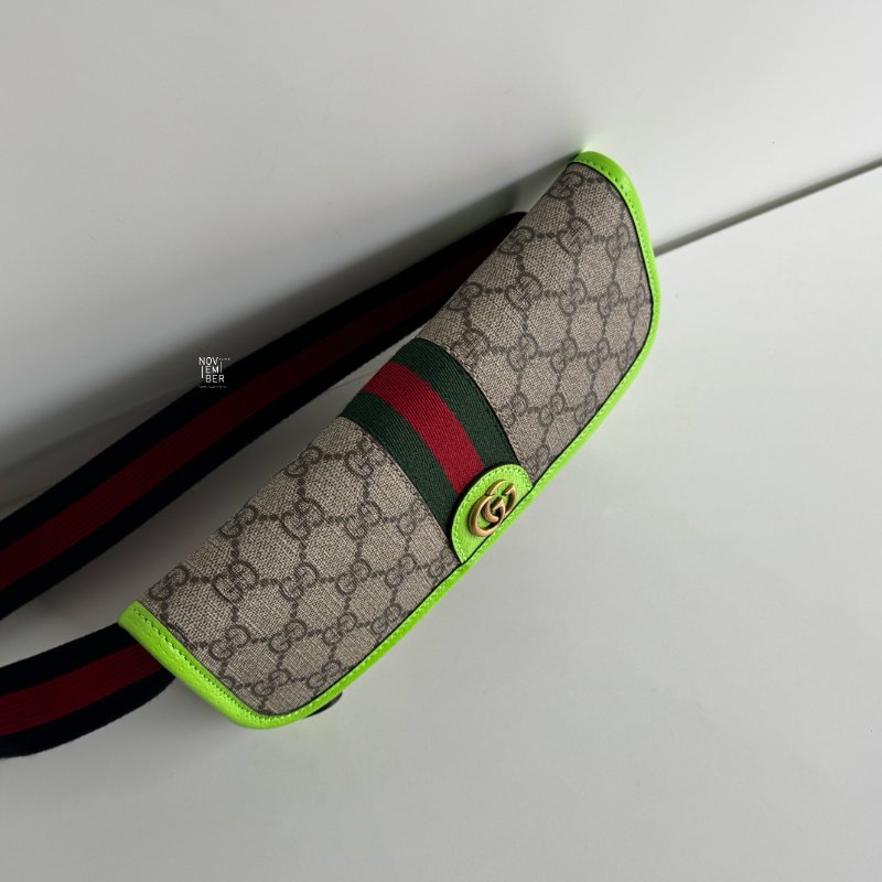 閒置新🫰🏻 Gucci 古馳 Ophidia GG 螢光綠印花皮革腰包-3