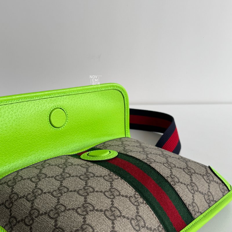 閒置新🫰🏻 Gucci 古馳 Ophidia GG 螢光綠印花皮革腰包-5