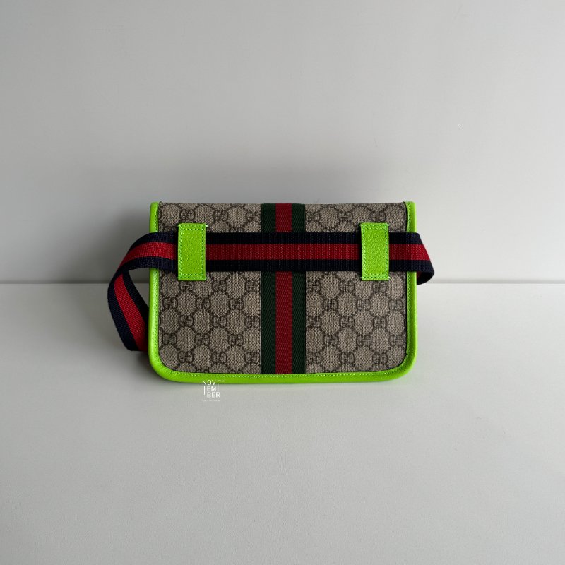 閒置新🫰🏻 Gucci 古馳 Ophidia GG 螢光綠印花皮革腰包-6