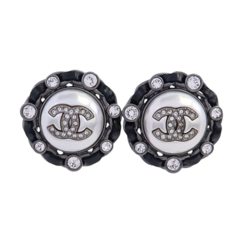 CHANEL 金屬/水鑽/PVC Earrings銀扣耳環-0
