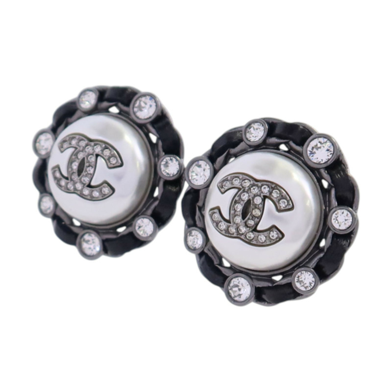 CHANEL 金屬/水鑽/PVC Earrings銀扣耳環-1