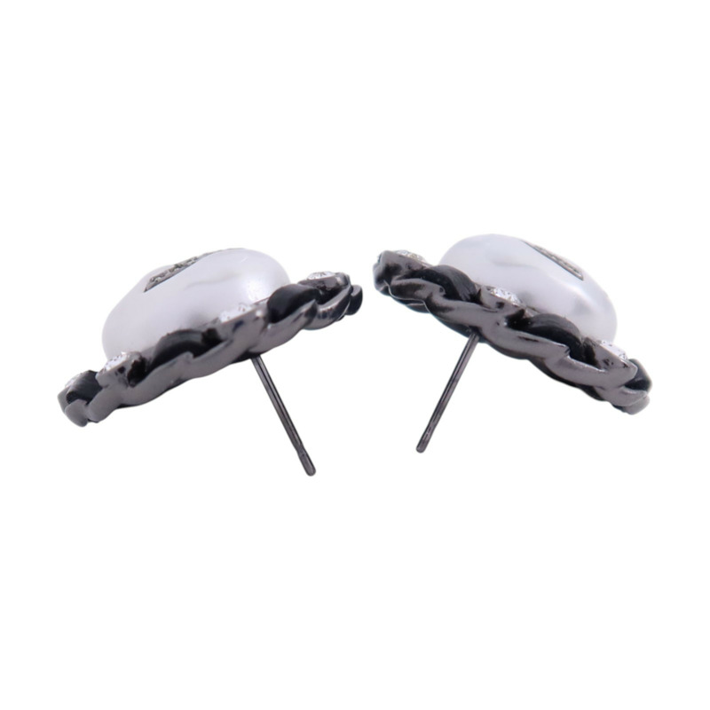 CHANEL 金屬/水鑽/PVC Earrings銀扣耳環-3