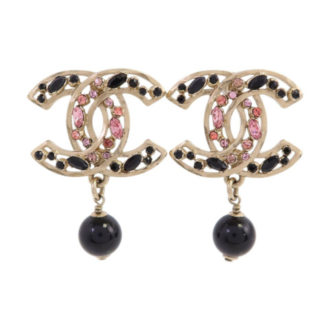 CHANEL 金屬/水鑽/PVC CC Drop Earrings耳環