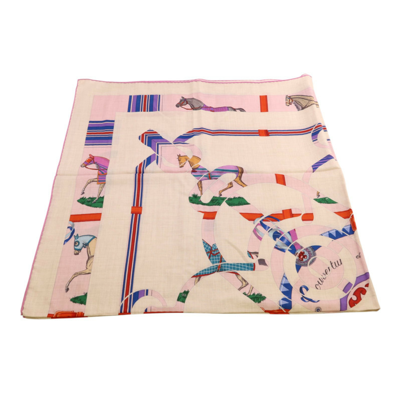 HERMES 羊絨/絲質Mors A Jouets Bandana Shawl 140絲巾-2