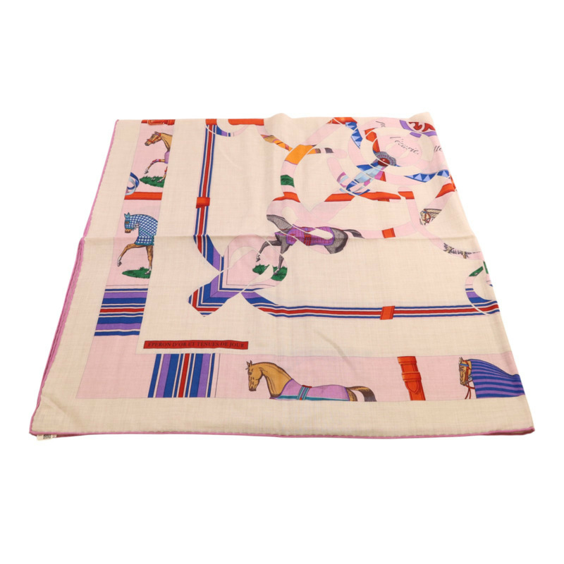 HERMES 羊絨/絲質Mors A Jouets Bandana Shawl 140絲巾-4