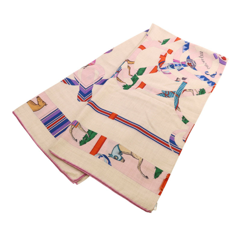 HERMES 羊絨/絲質Mors A Jouets Bandana Shawl 140絲巾-5