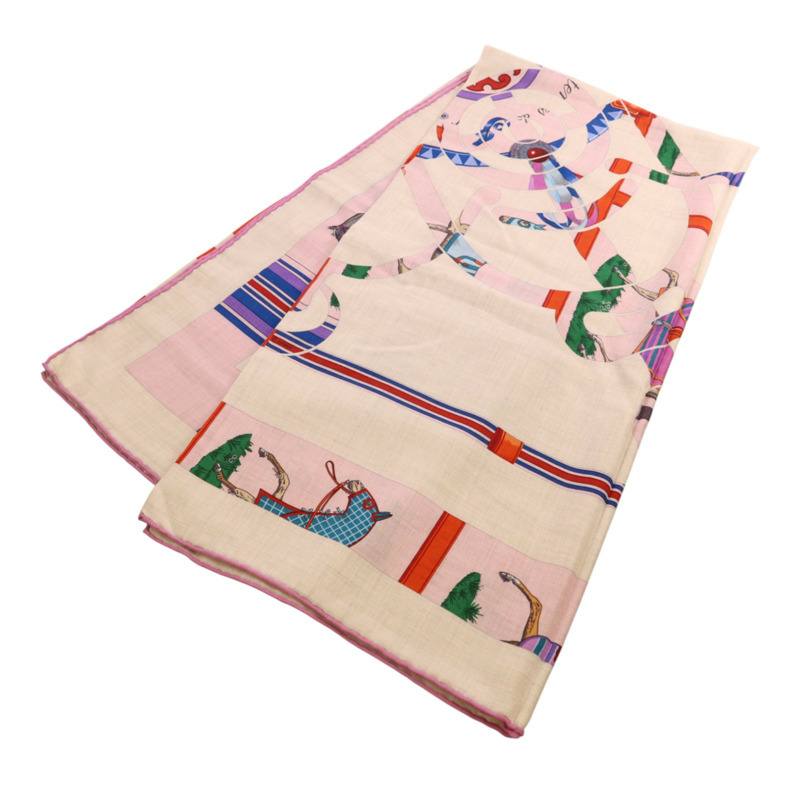 HERMES 羊絨/絲質Mors A Jouets Bandana Shawl 140絲巾-10