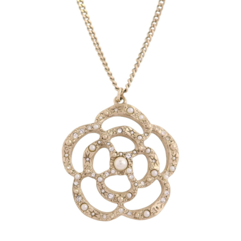 CHANEL 金屬/仿珍珠/水鑽Necklace金扣項鏈-0