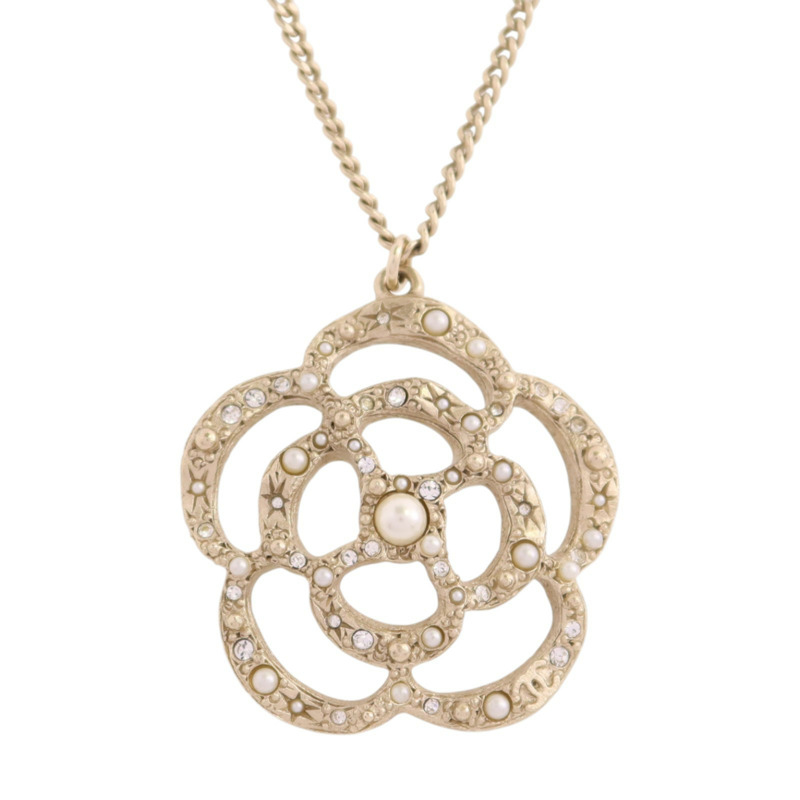 CHANEL 金屬/仿珍珠/水鑽Necklace金扣項鏈-1