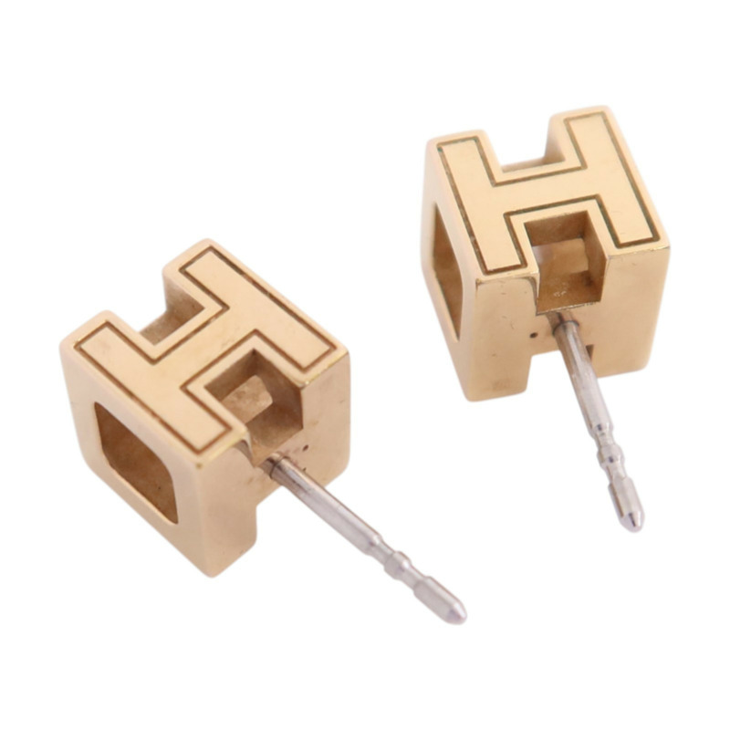 HERMES 金屬/琺瑯H Cube Earrings金扣耳環-3