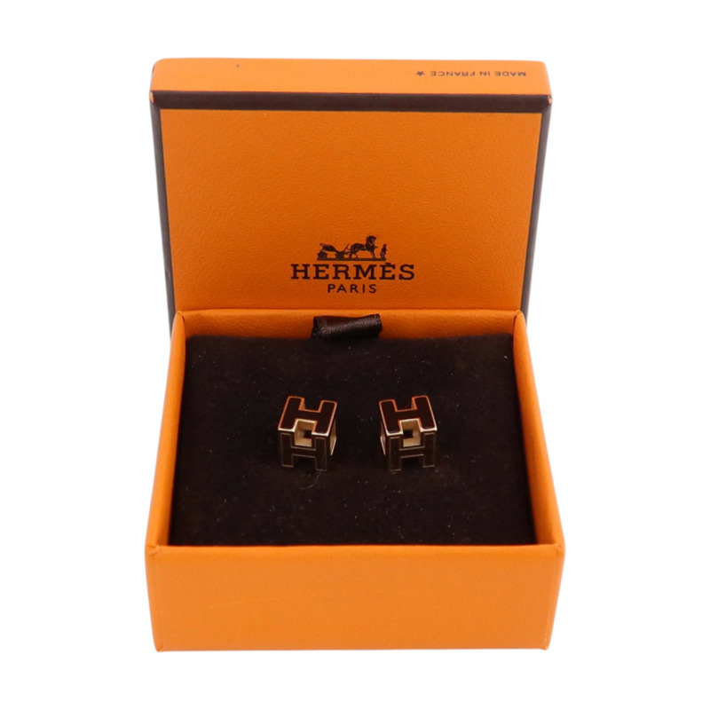 HERMES 金屬/琺瑯H Cube Earrings金扣耳環-7