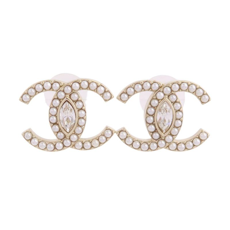 CHANEL 金屬/水鑽/仿珍珠CC Earrings金扣耳環-0