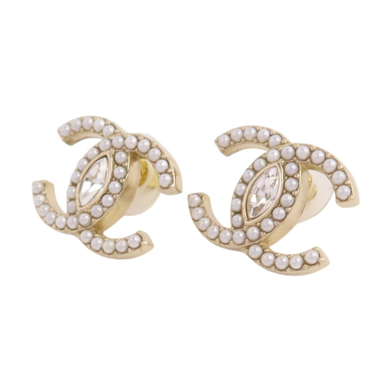 CHANEL 金屬/水鑽/仿珍珠CC Earrings金扣耳環-1