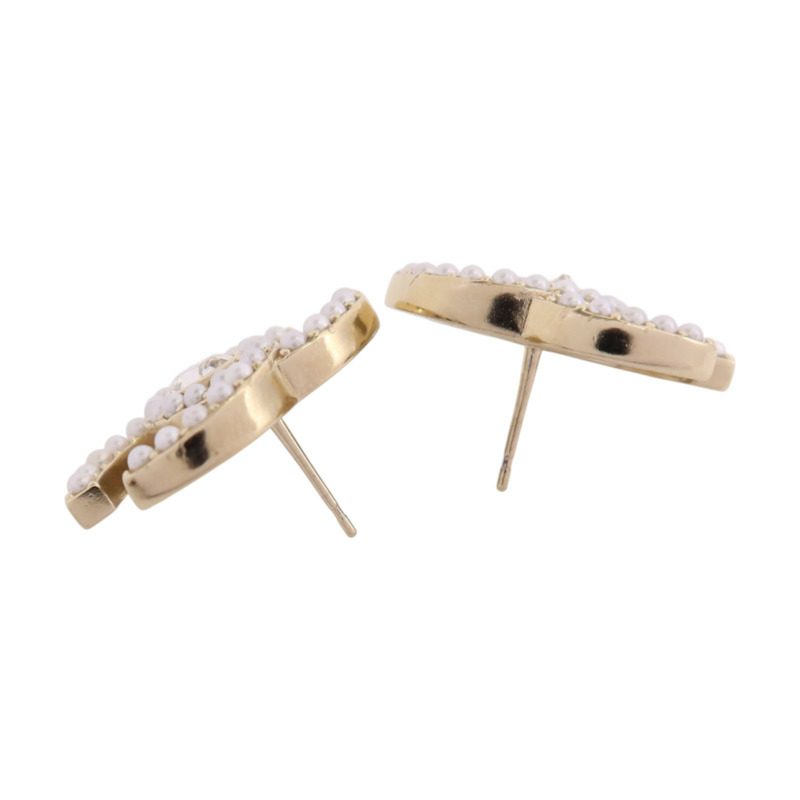 CHANEL 金屬/水鑽/仿珍珠CC Earrings金扣耳環-3