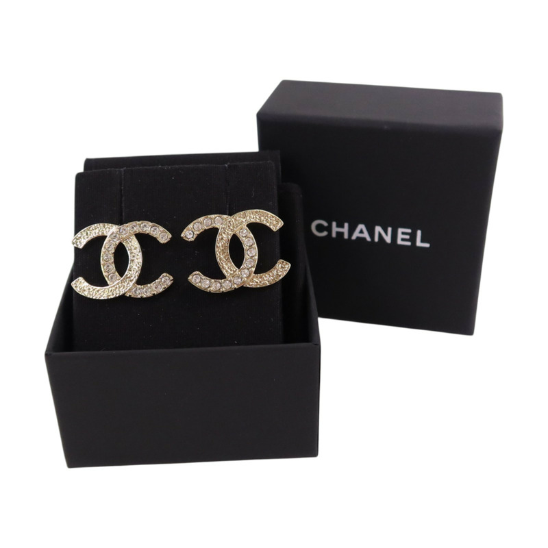 CHANEL 金屬/水鑽CC Earrings金扣耳環-8