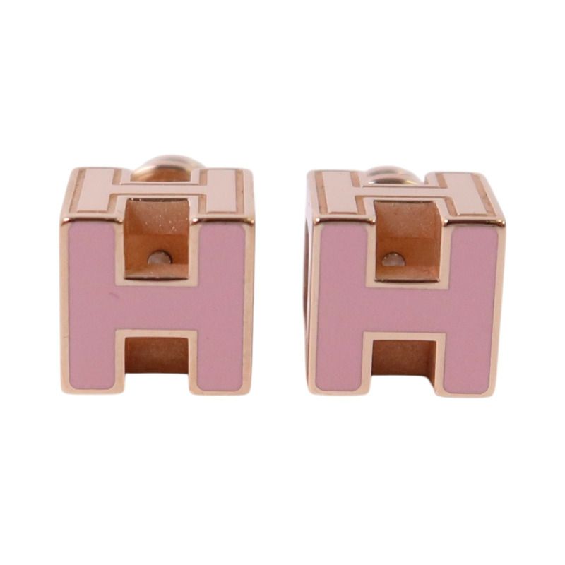 HERMES 金屬/琺瑯H Cube Earrings金扣耳環-0