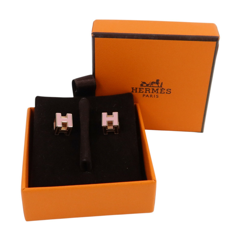 HERMES 金屬/琺瑯H Cube Earrings金扣耳環-9