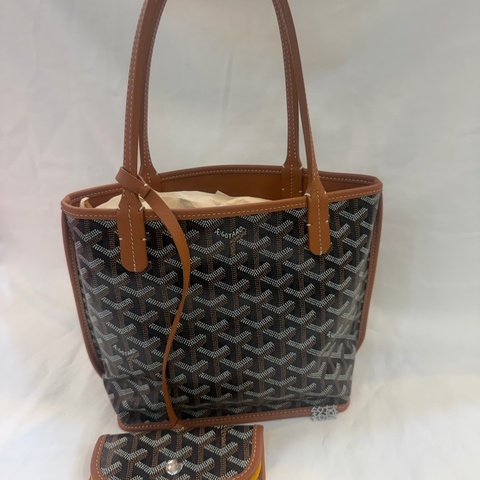 GOYARD Anjou 雙面購物袋Mini20金棕帆布銀扣肩背菜籃托特