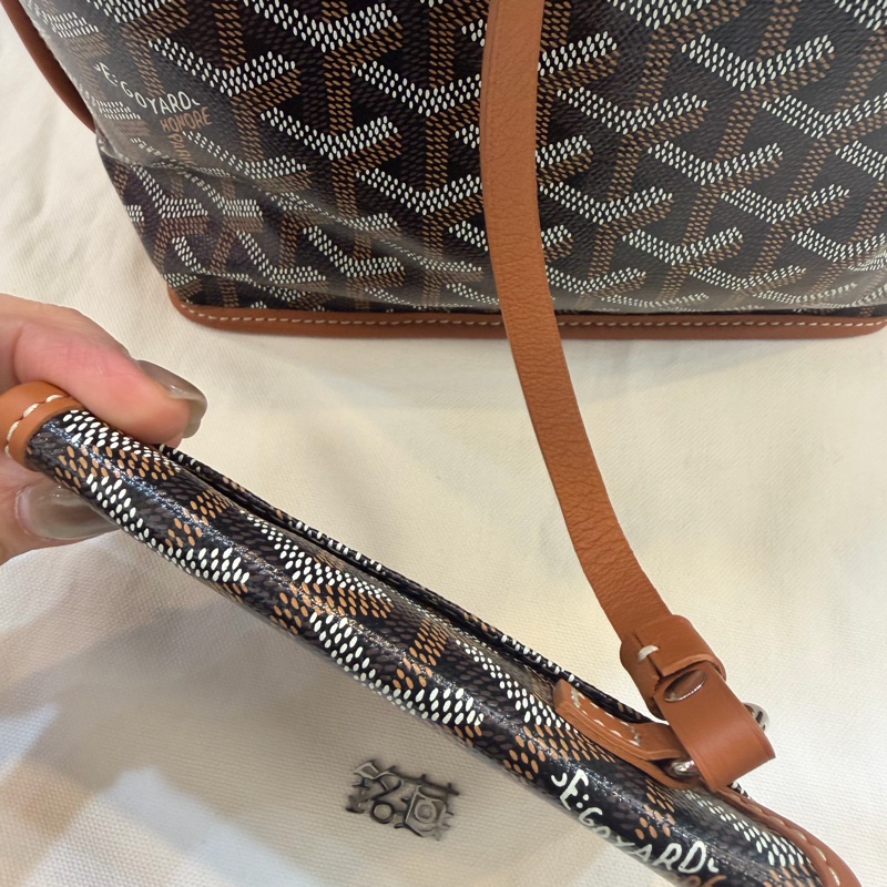 GOYARD Anjou 雙面購物袋Mini20金棕帆布銀扣肩背菜籃托特-1
