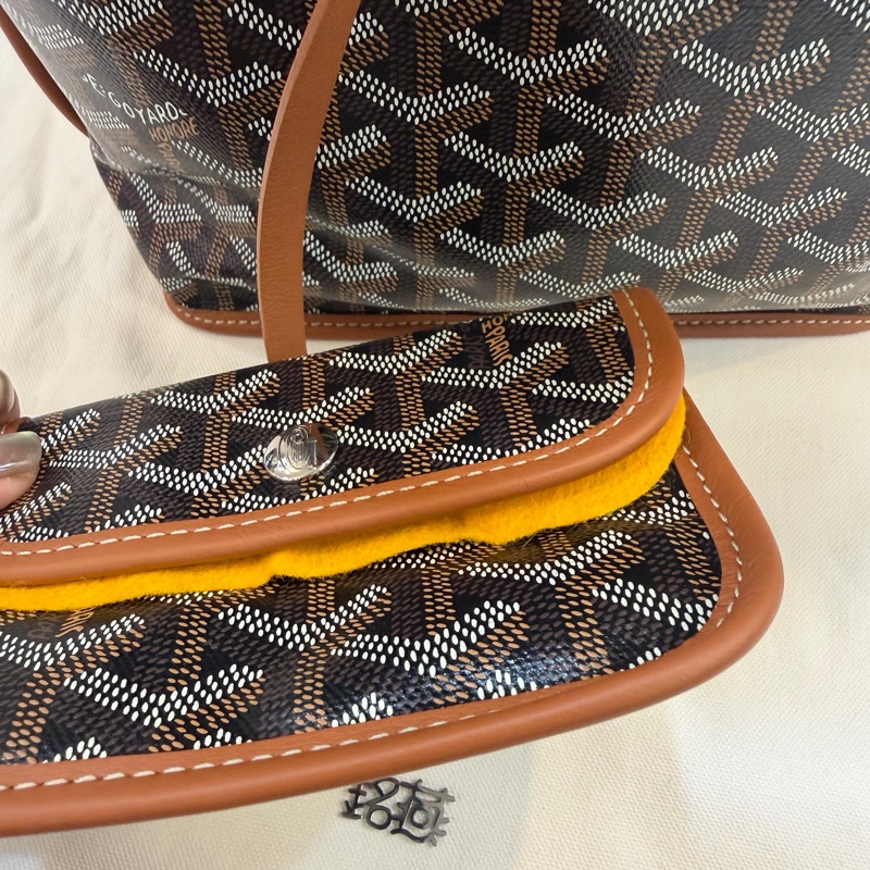 GOYARD Anjou 雙面購物袋Mini20金棕帆布銀扣肩背菜籃托特-2