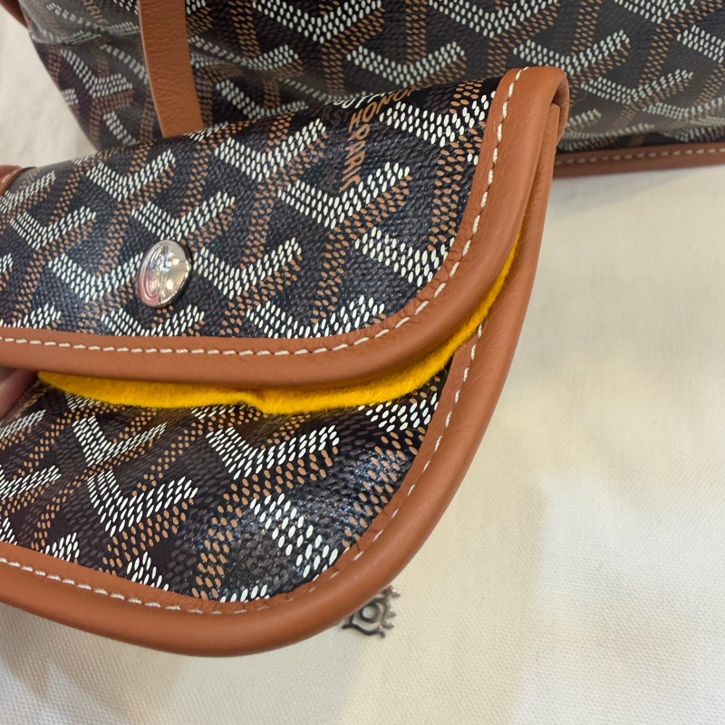 GOYARD Anjou 雙面購物袋Mini20金棕帆布銀扣肩背菜籃托特-4