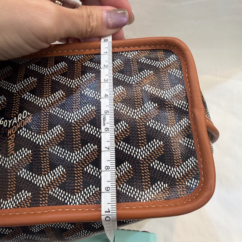 GOYARD Anjou 雙面購物袋Mini20金棕帆布銀扣肩背菜籃托特-7