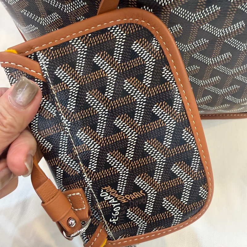 GOYARD Anjou 雙面購物袋Mini20金棕帆布銀扣肩背菜籃托特-10