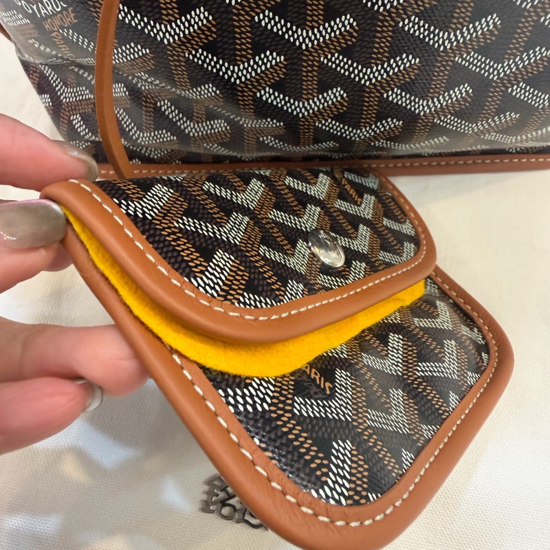 GOYARD Anjou 雙面購物袋Mini20金棕帆布銀扣肩背菜籃托特-14