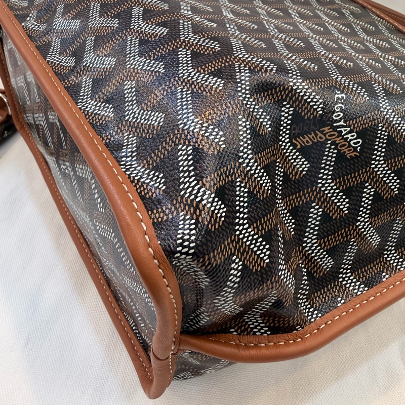 GOYARD Anjou 雙面購物袋Mini20金棕帆布銀扣肩背菜籃托特-15