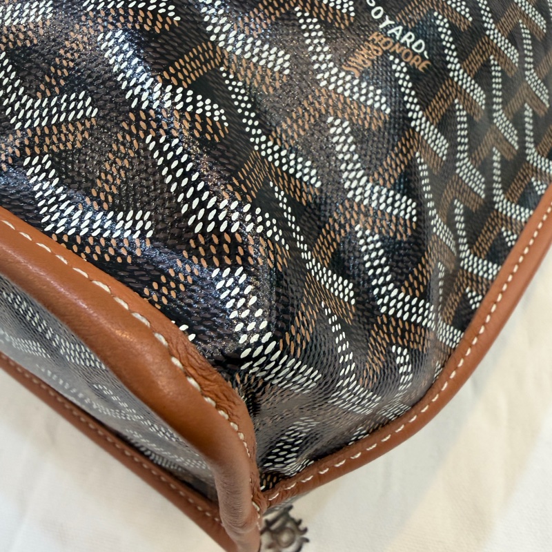 GOYARD Anjou 雙面購物袋Mini20金棕帆布銀扣肩背菜籃托特-16