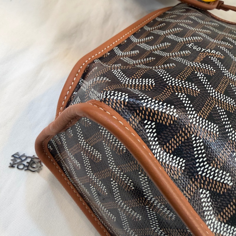 GOYARD Anjou 雙面購物袋Mini20金棕帆布銀扣肩背菜籃托特-17