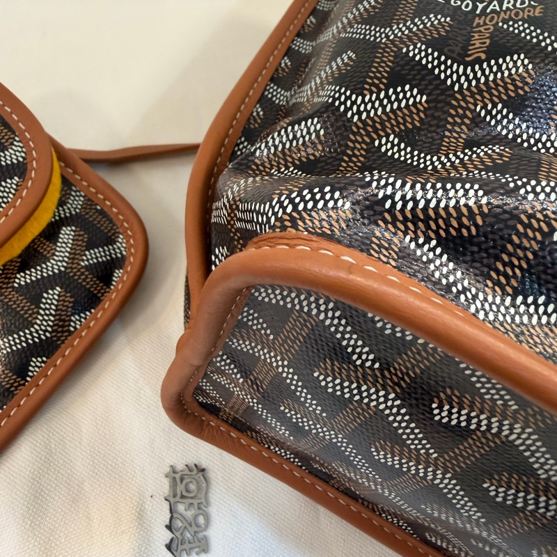 GOYARD Anjou 雙面購物袋Mini20金棕帆布銀扣肩背菜籃托特-18