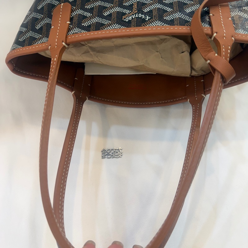GOYARD Anjou 雙面購物袋Mini20金棕帆布銀扣肩背菜籃托特-22
